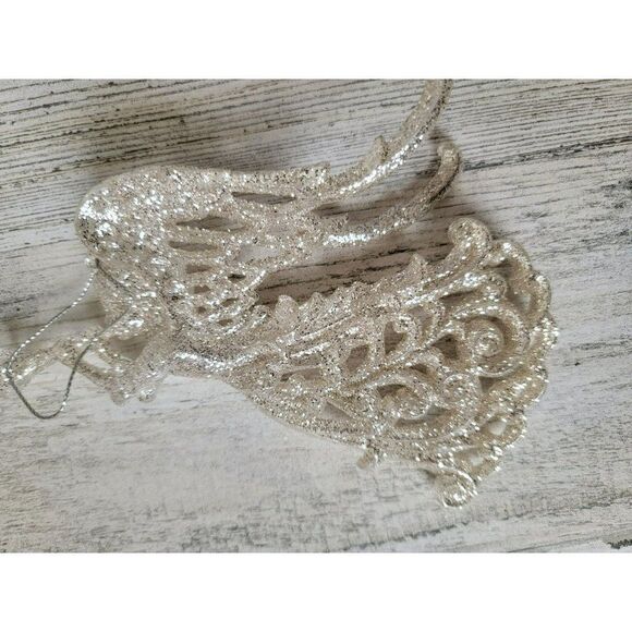 Silver cherub angel glitter horn ornament Xmas decor - Picture 6 of 6